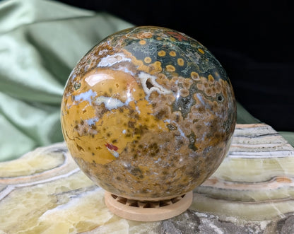 Ocean Jasper Sphere with Druzy Pockets