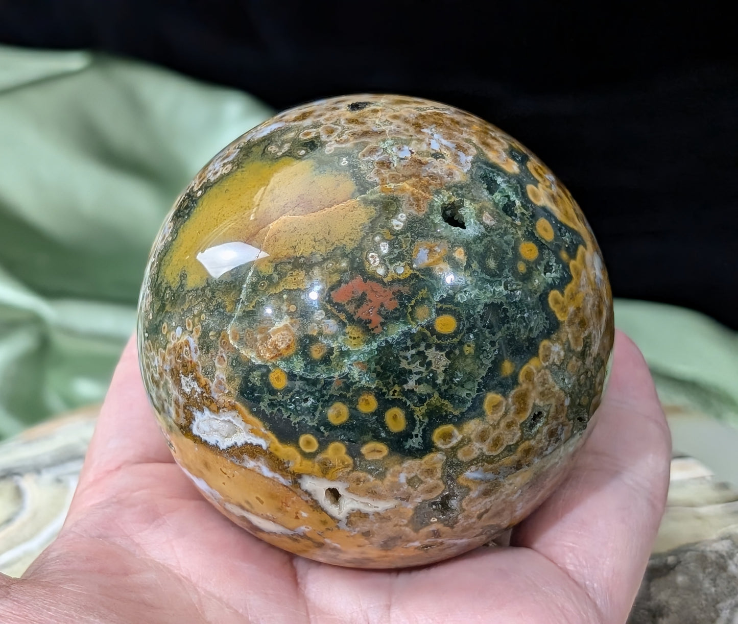 Ocean Jasper Sphere with Druzy Pockets