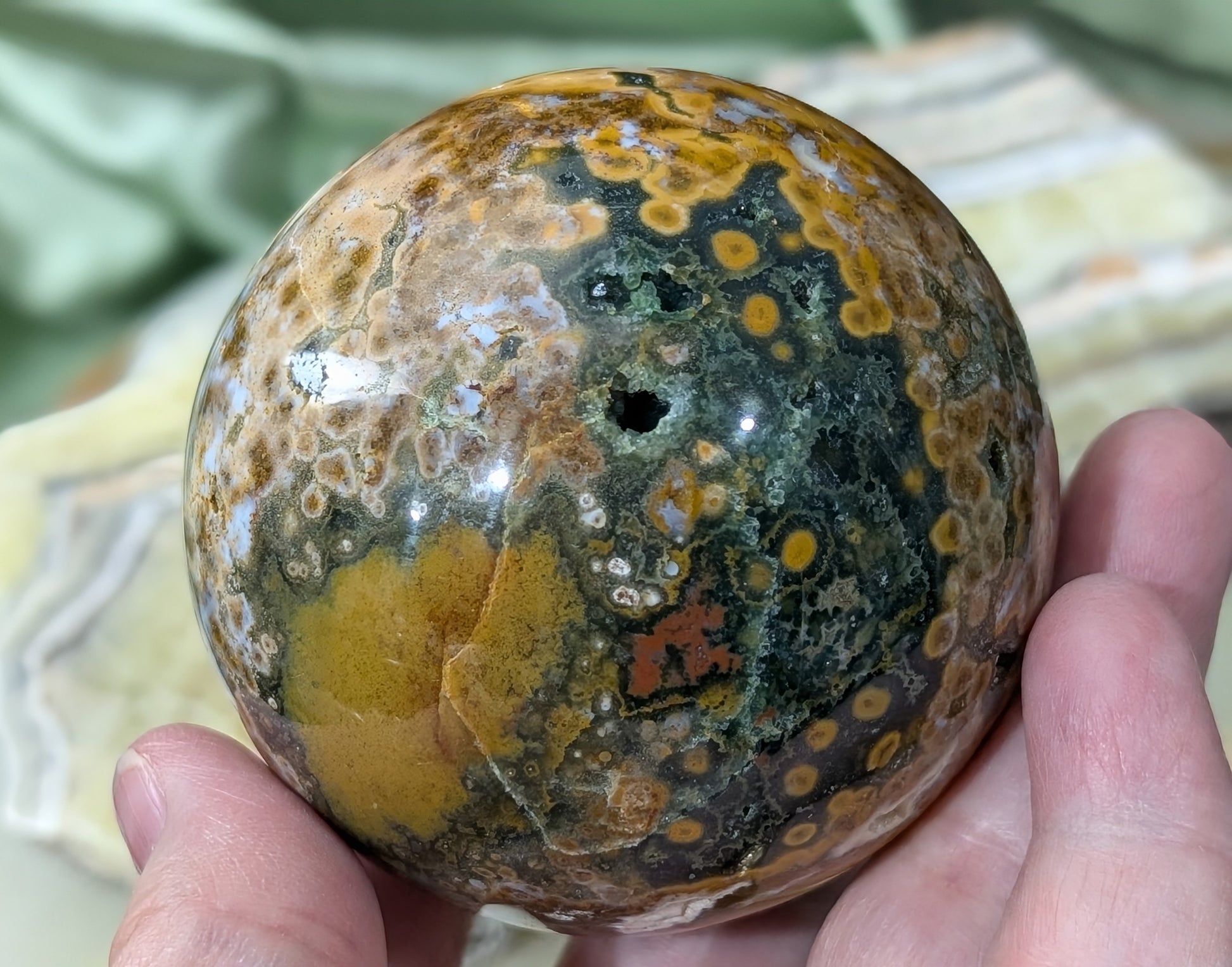 Ocean Jasper Sphere with Druzy Pockets