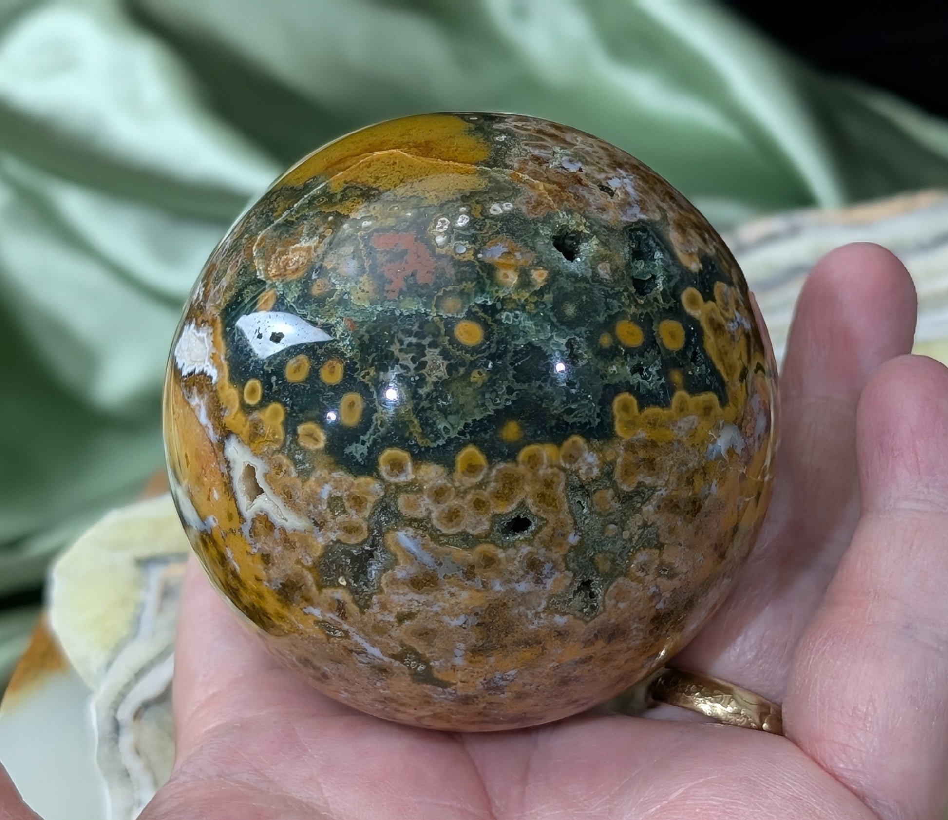 Ocean Jasper Sphere with Druzy Pockets