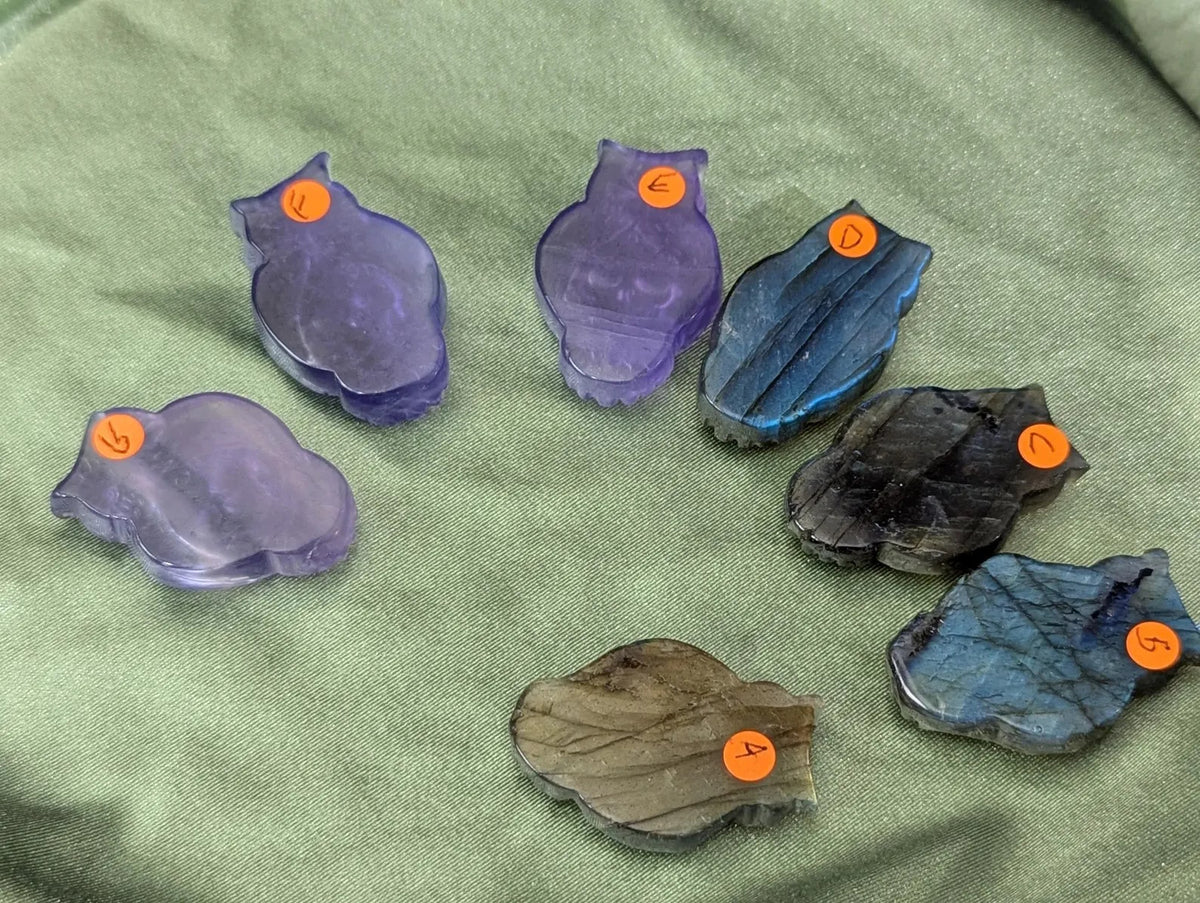 Crystal Owl Holding Skull Carvings