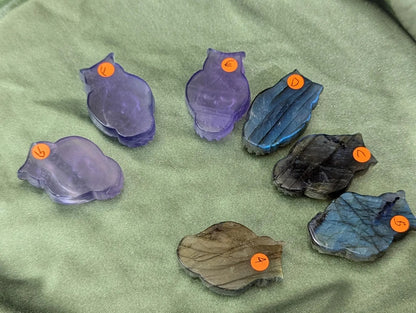 Crystal Owl Holding Skull Carvings