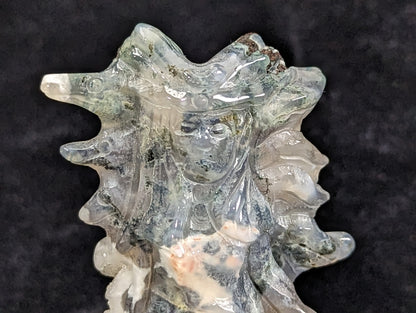 Blue Moss Agate Goddess of the Wolf Figurine