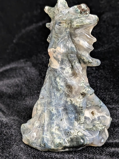 Blue Moss Agate Goddess of the Wolf Figurine