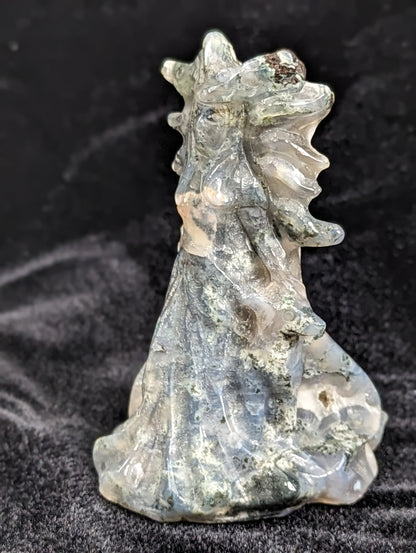 Blue Moss Agate Goddess of the Wolf Figurine