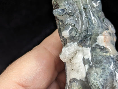 Blue Moss Agate Goddess of the Wolf Figurine