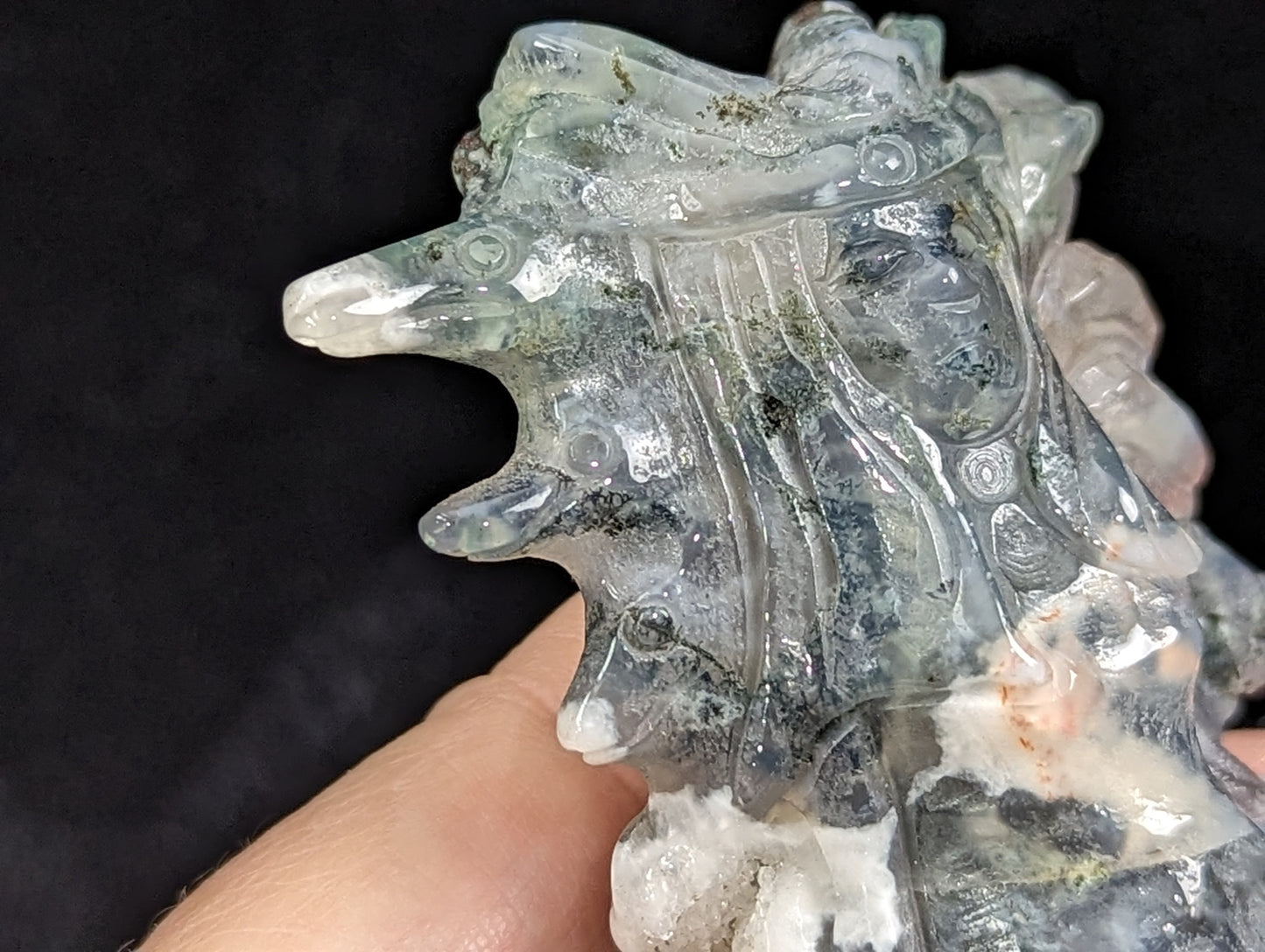 Blue Moss Agate Goddess of the Wolf Figurine