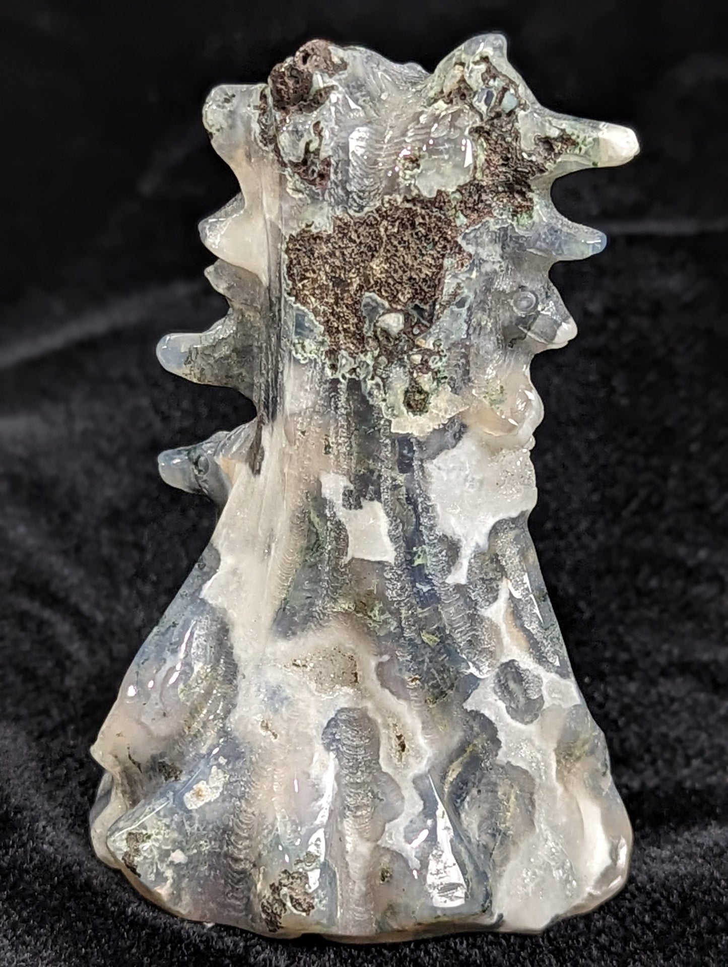 Blue Moss Agate Goddess of the Wolf Figurine