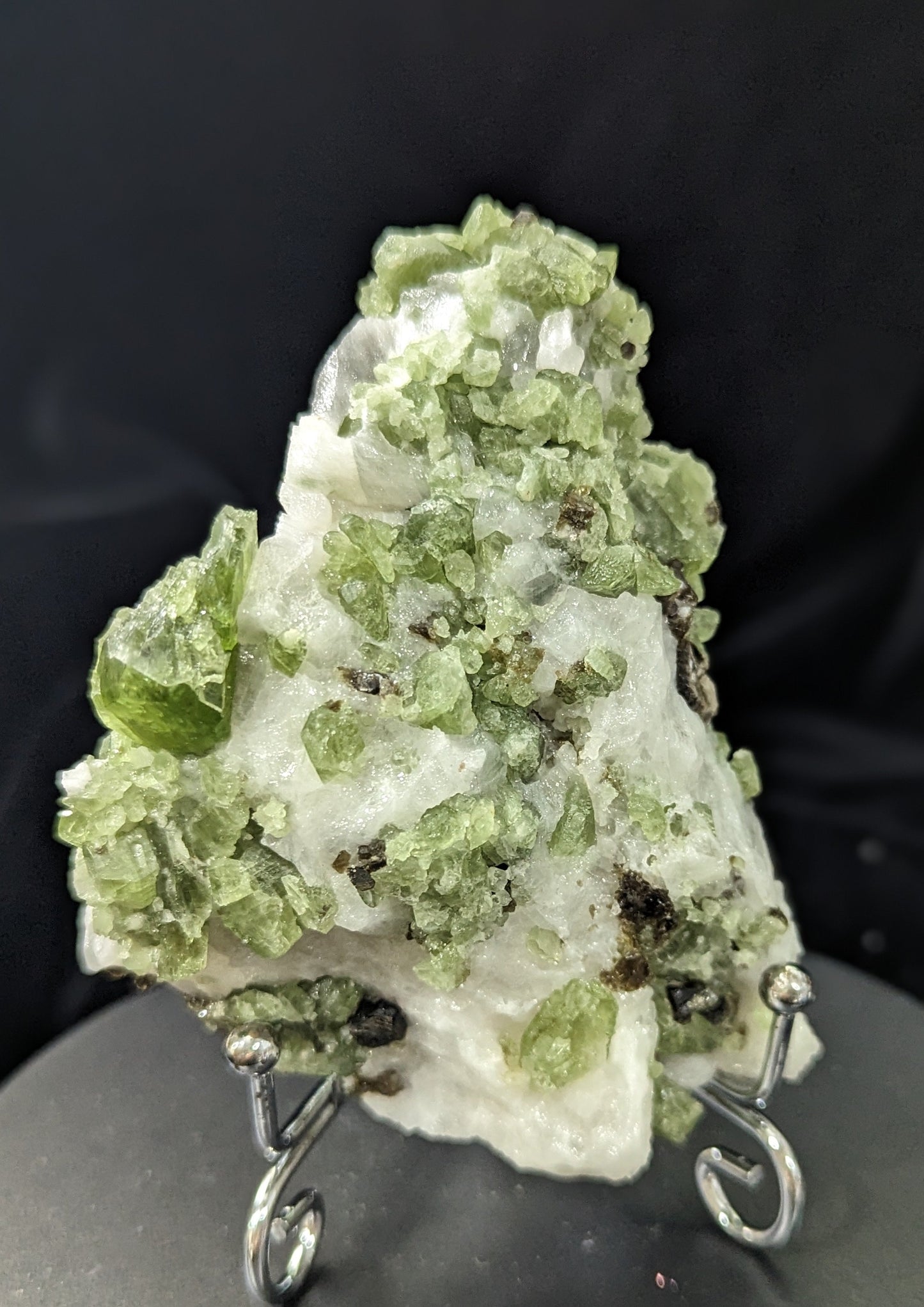 Raw Green Diopside Specimen with Mica and UV Reactive Calcite