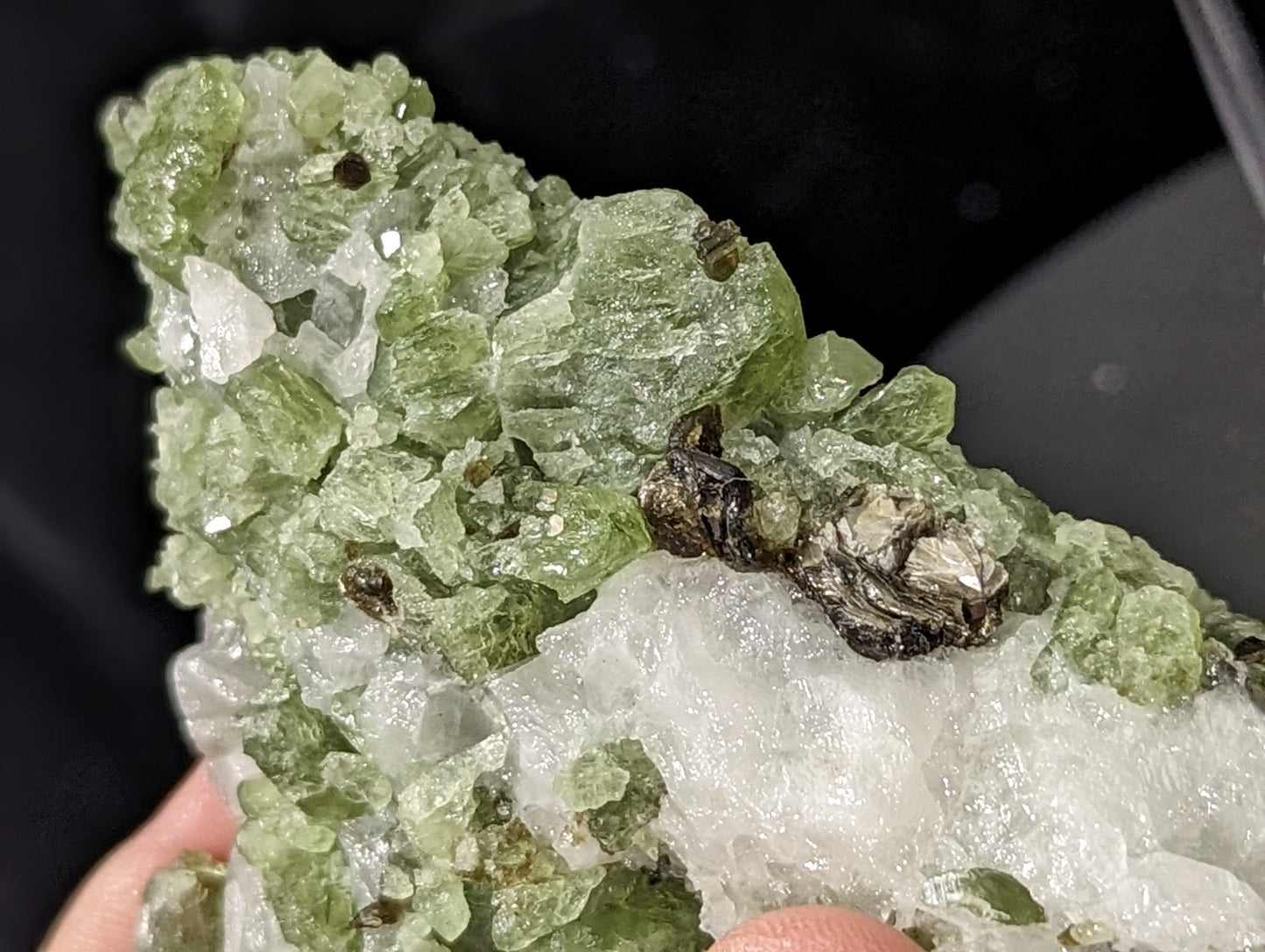 Raw Green Diopside Specimen with Mica and UV Reactive Calcite