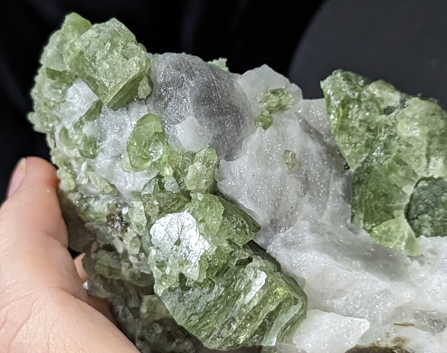 Raw Green Diopside Specimen with Mica and UV Reactive Calcite