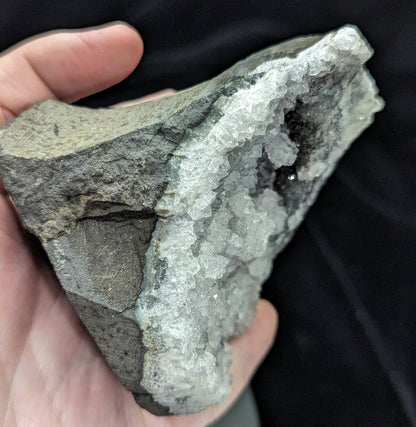 Black Amethyst Geode Cut Base Covered In Quartz Crystal Clusters