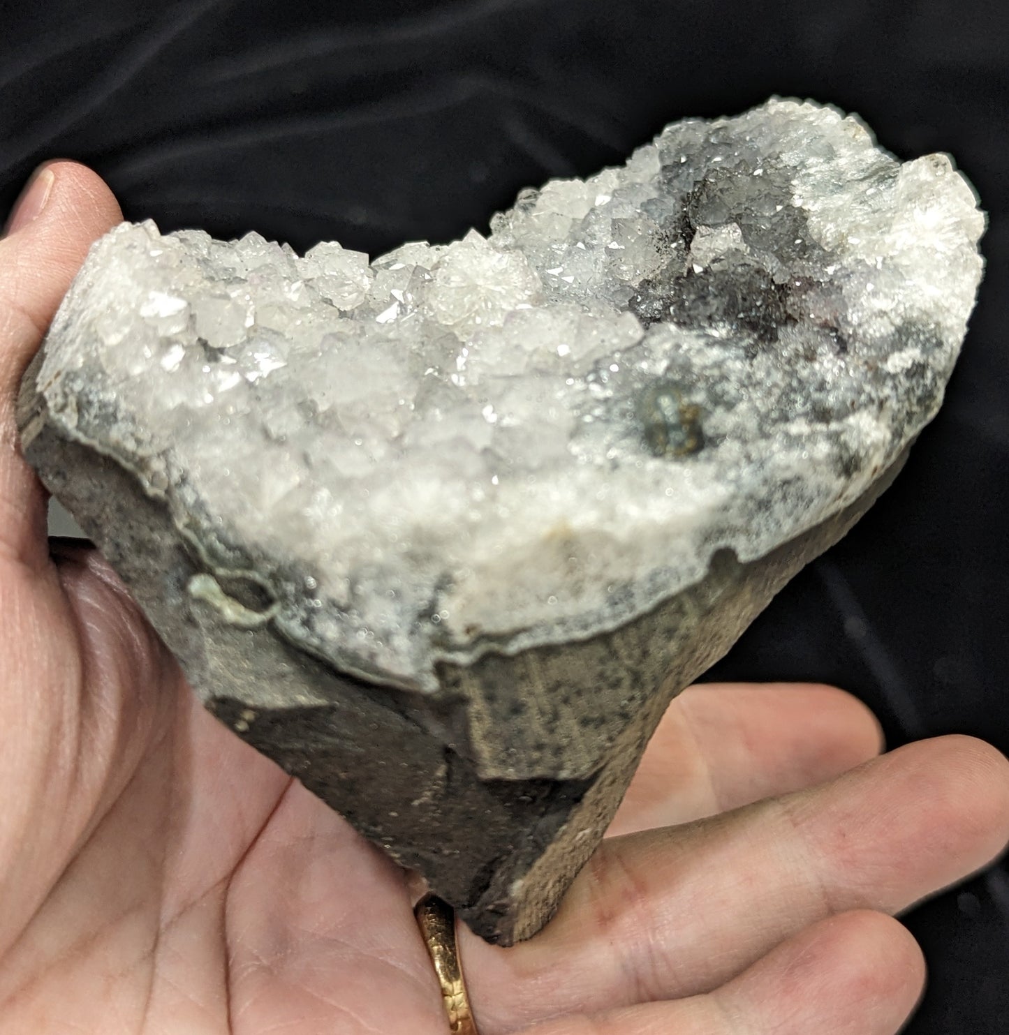 Black Amethyst Geode Cut Base Covered In Quartz Crystal Clusters