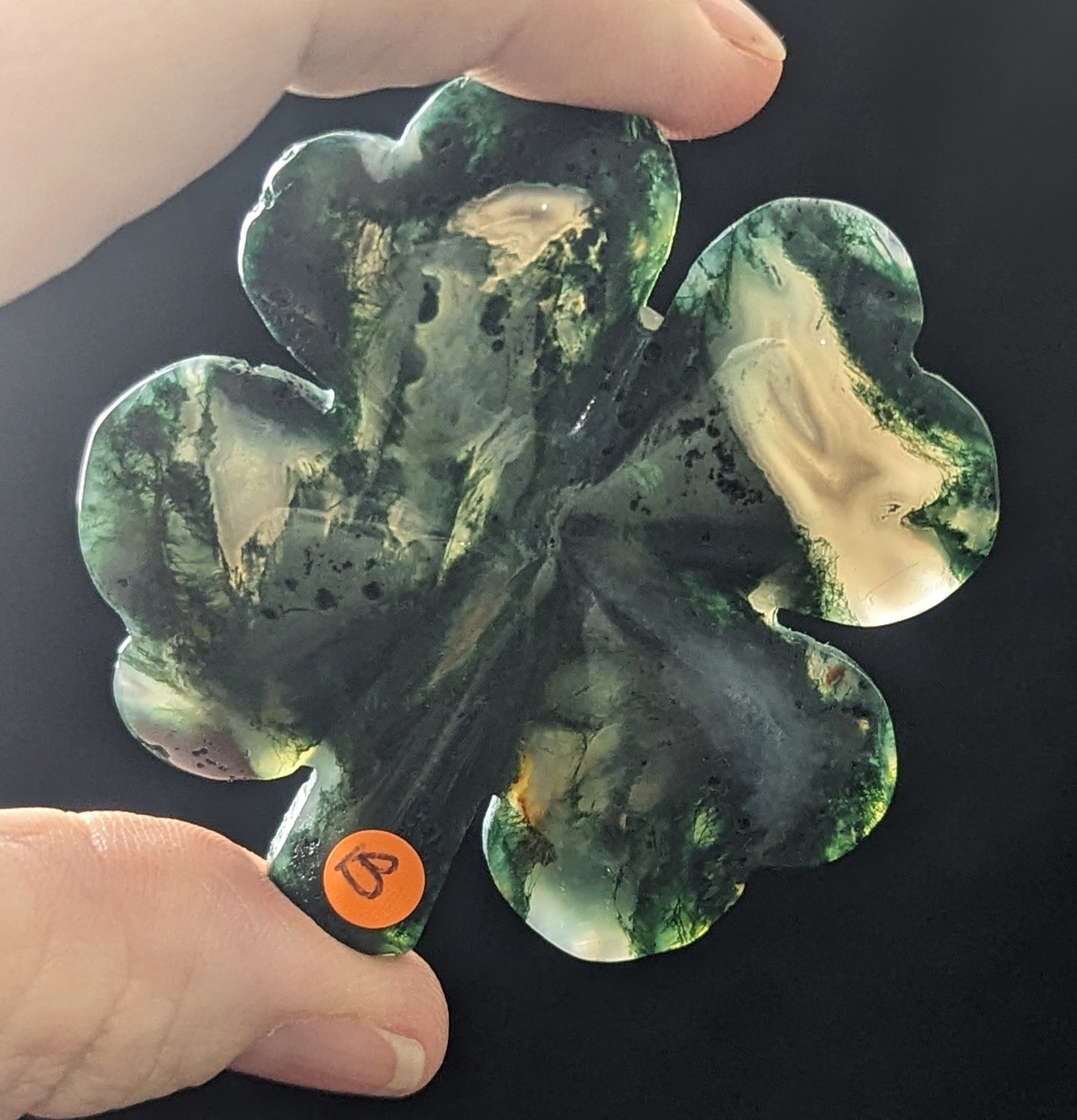 Moss Agate Crystal Four Leaf Clover