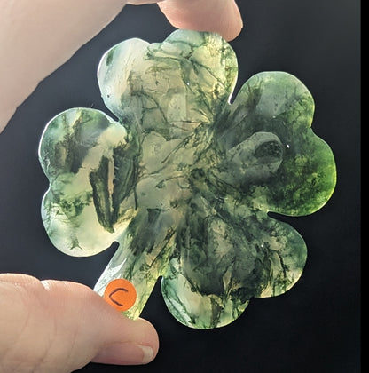 Moss Agate Crystal Four Leaf Clover