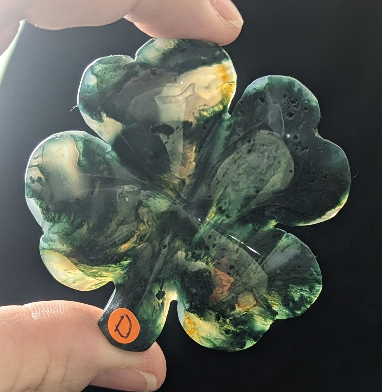 Moss Agate Crystal Four Leaf Clover