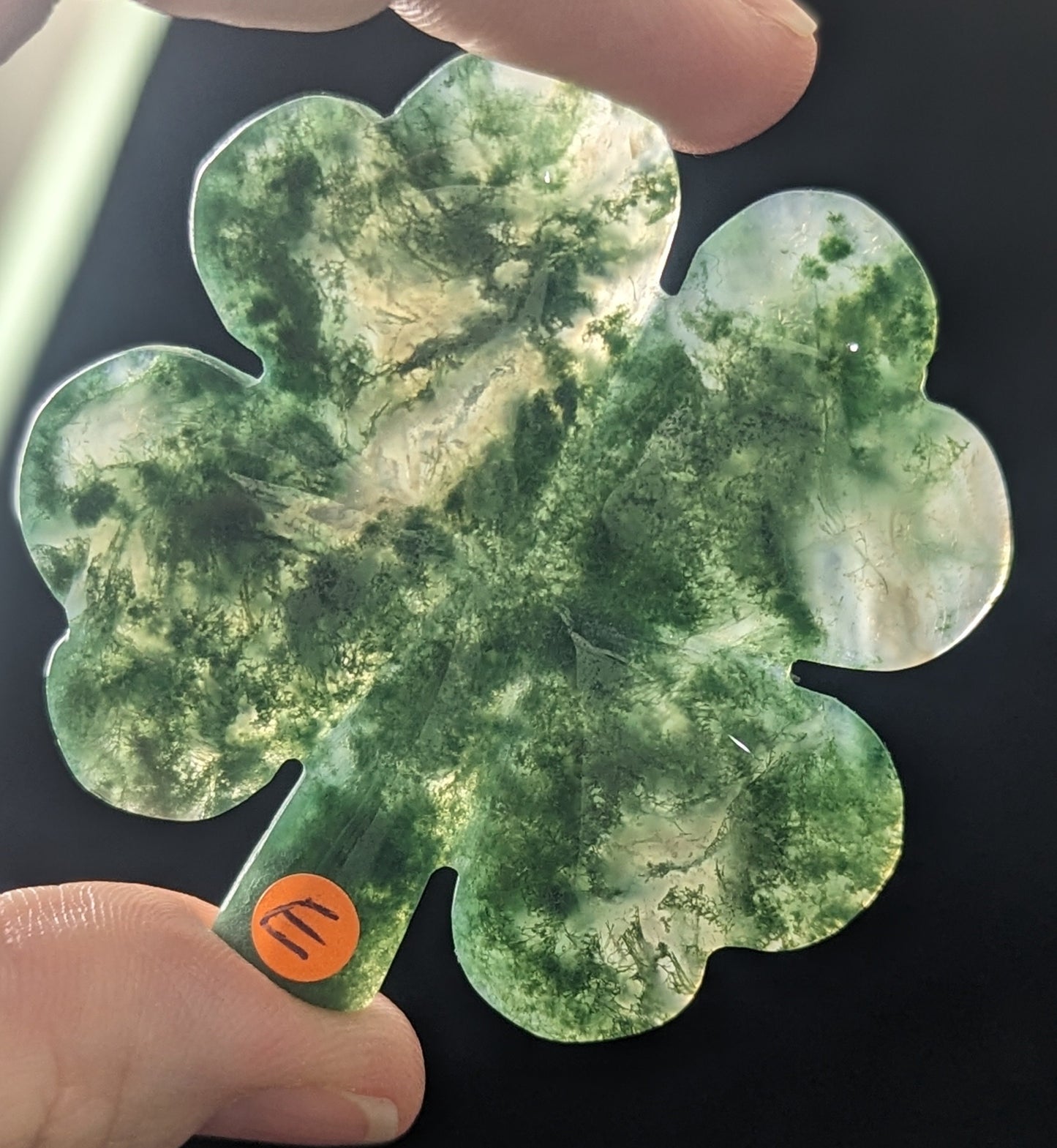 Moss Agate Crystal Four Leaf Clover