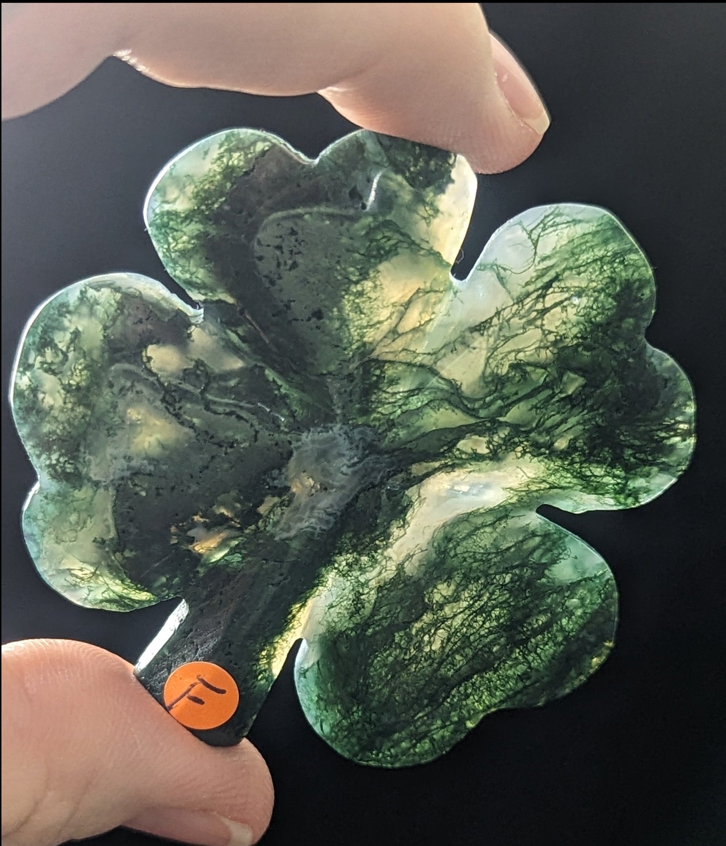 Moss Agate Crystal Four Leaf Clover