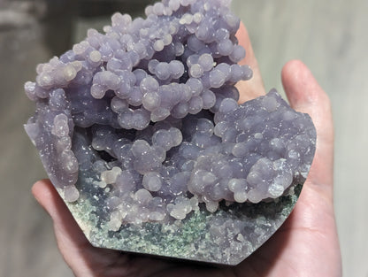 High Quality Lavender and Green Grape Agate Specimen with Polished Bottom Freeform