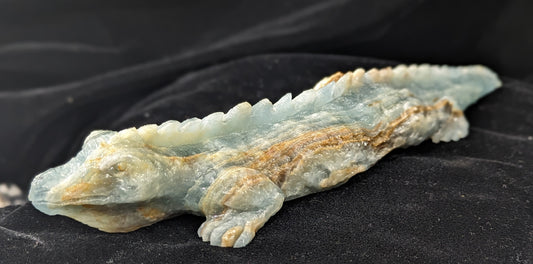 Large Blue Onyx Iguana Figurine ~ Lumerian Aquatine Calcite Iguana