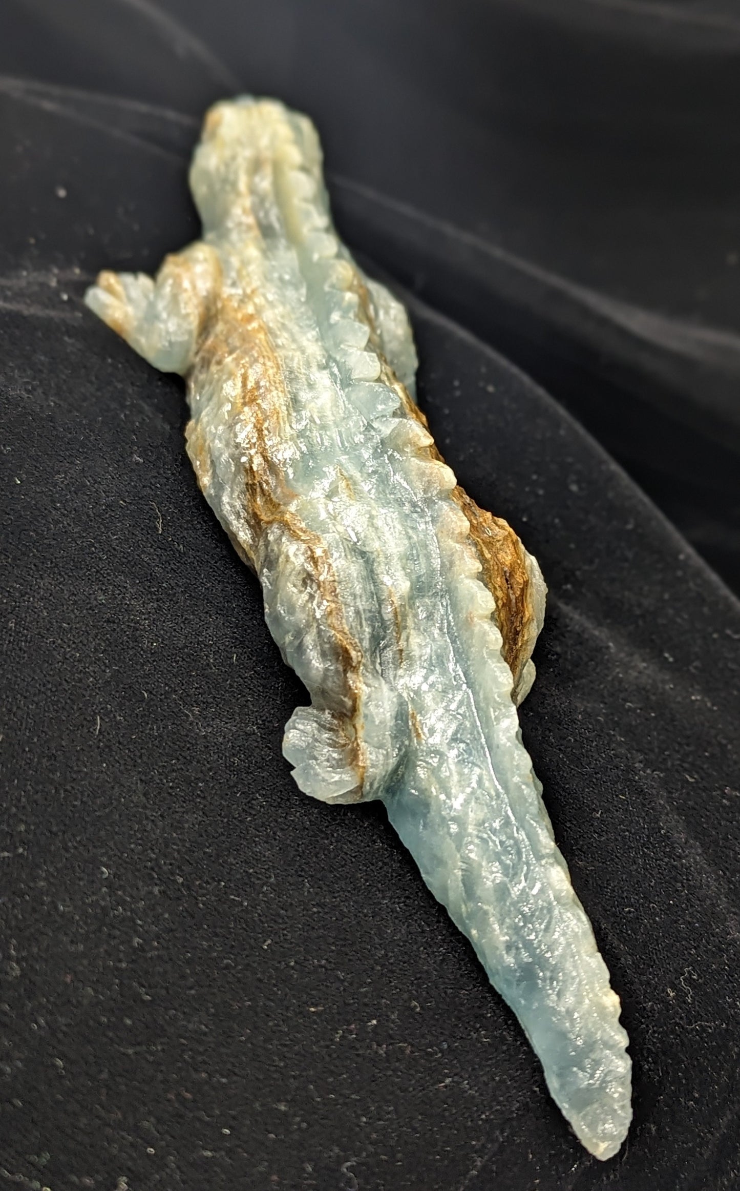 Large Blue Onyx Iguana Figurine ~ Lumerian Aquatine Calcite Iguana