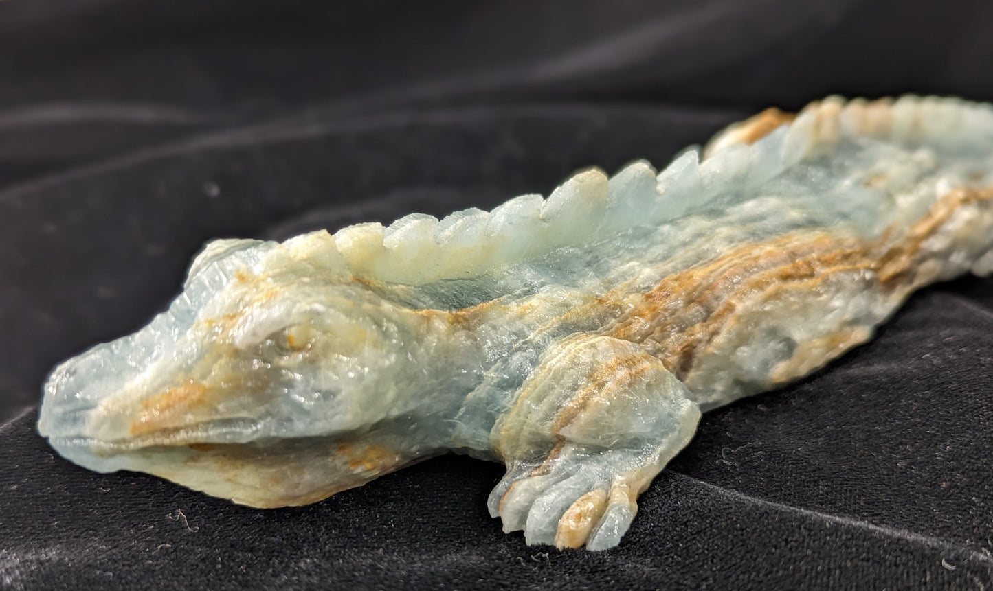 Large Blue Onyx Iguana Figurine ~ Lumerian Aquatine Calcite Iguana