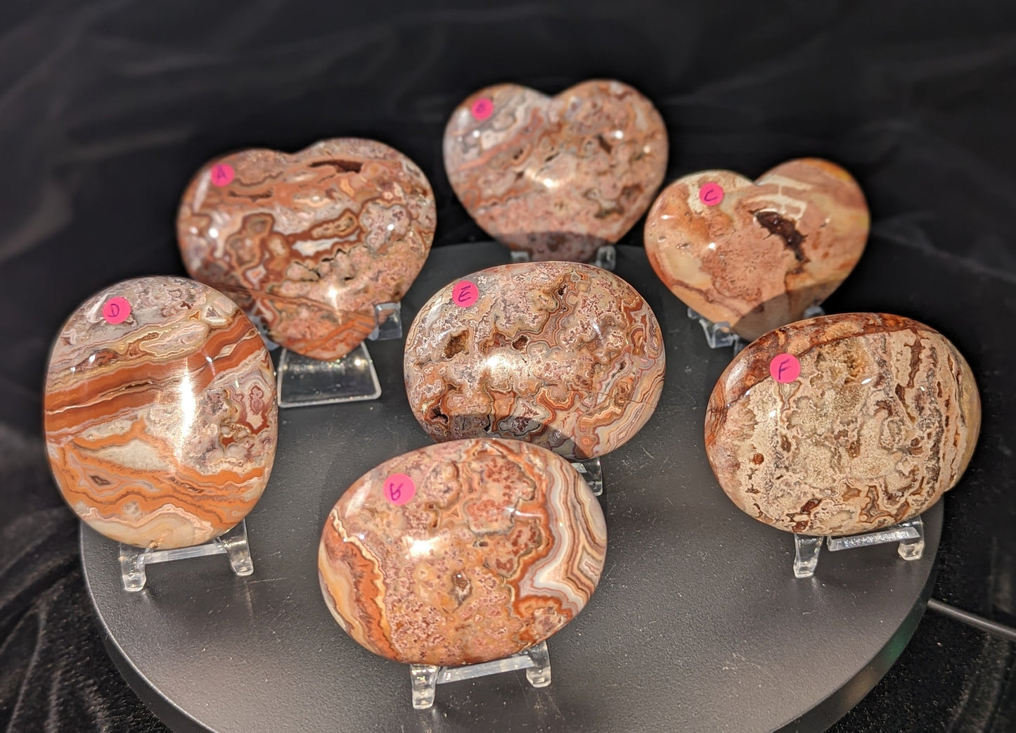 Druzy Pink Crazy Lace Agate Palms and Hearts