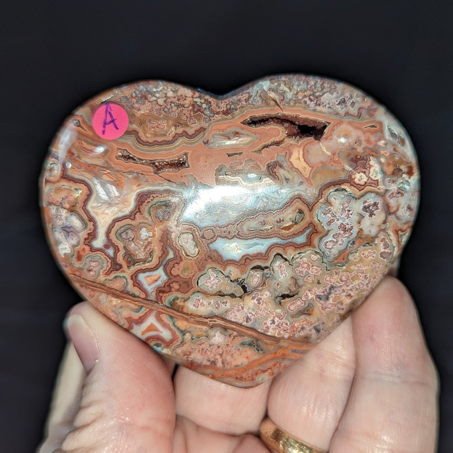 Druzy Pink Crazy Lace Agate Palms and Hearts