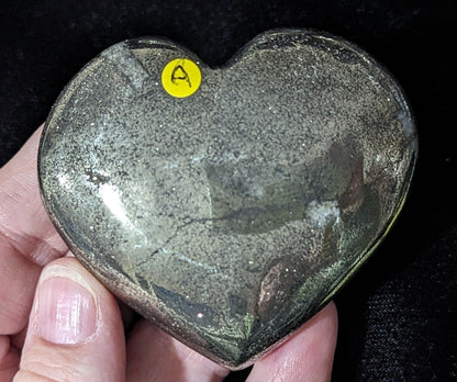 Pyrite Heart and Palms ~ Pyrite Heart Carving ~ Pyrite Palm Stone