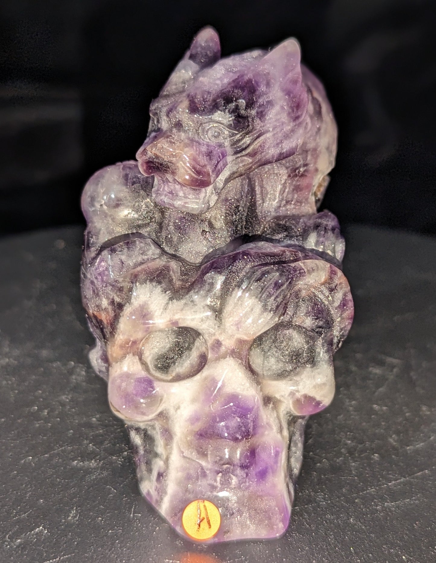 Dragon On Skull Carvings ~ Dream Amethyst ~ Red Jasper ~ Purple Howlite