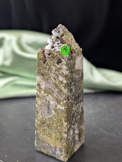 Epidote with Quartz Towers ~ Hand Carved Natural Epidote Towers Quartz Matrix