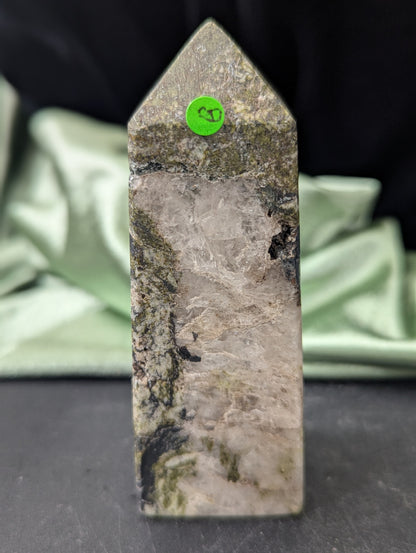 Epidote with Quartz Towers ~ Hand Carved Natural Epidote Towers Quartz Matrix