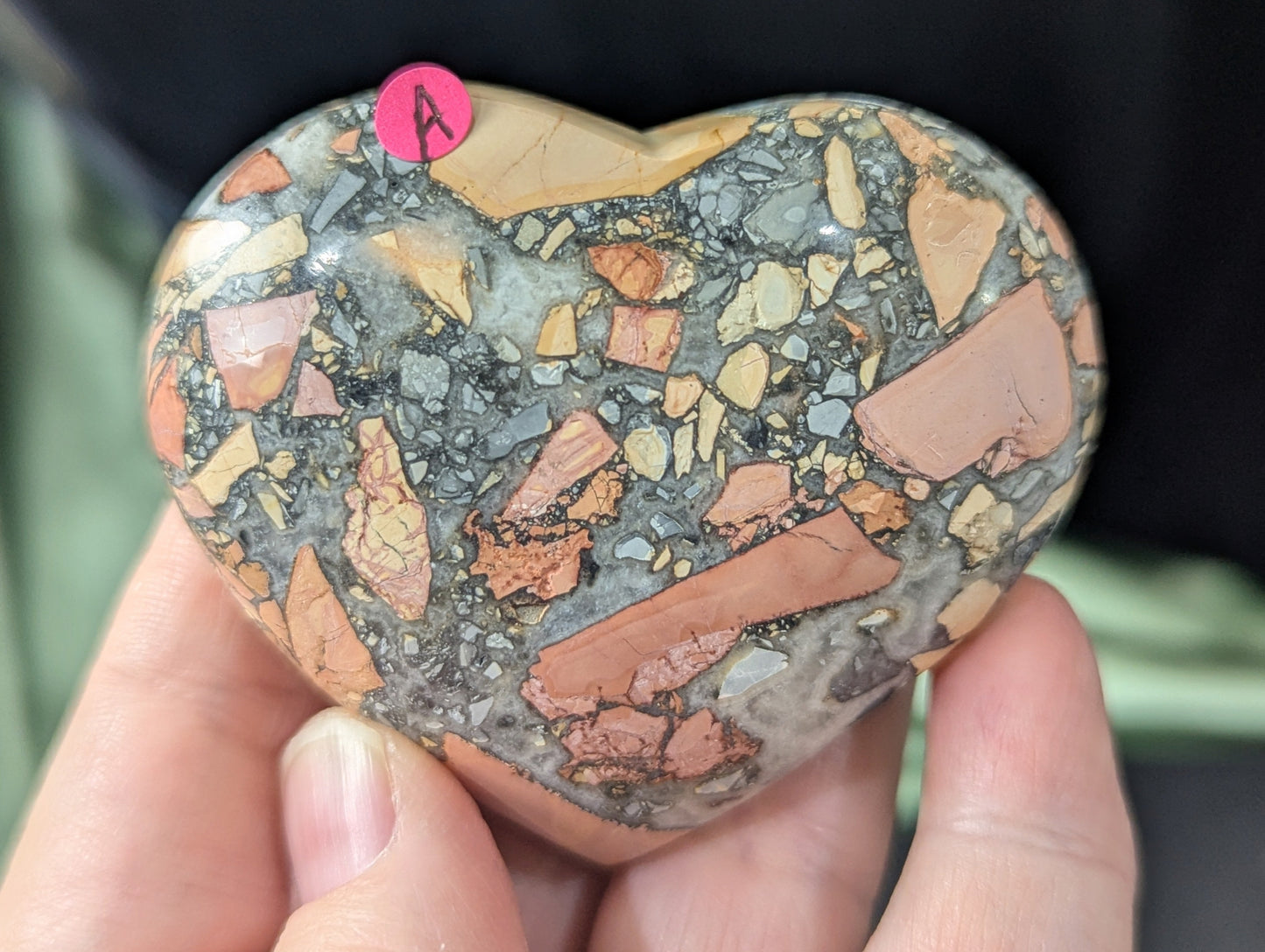 Pink Maligano Jasper Heart~ Indonesian Pink Maligano Jasper Palm Stone ~ Rare Pink Crystal