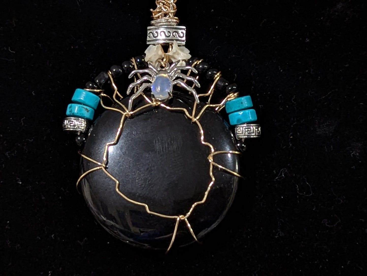 Obsidian Mirror Spider Pendant