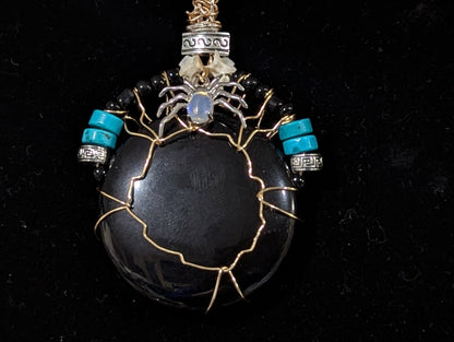 Obsidian Mirror Spider Pendant