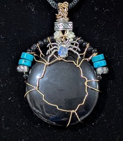 Obsidian Mirror Spider Pendant