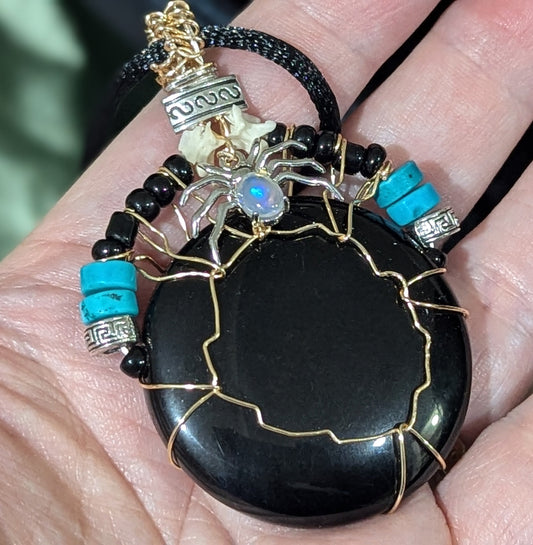 Obsidian Mirror Spider Pendant