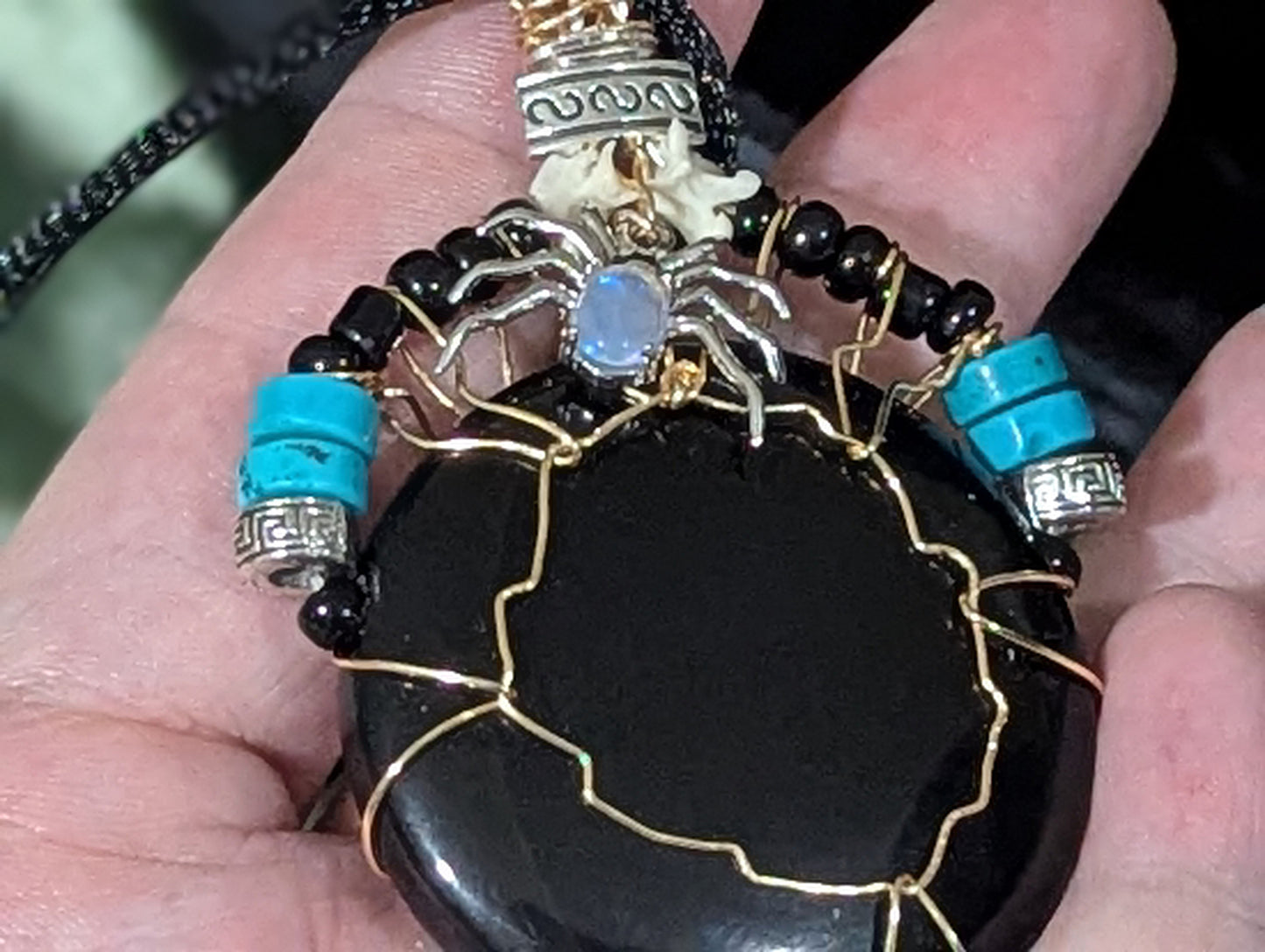 Obsidian Mirror Spider Pendant