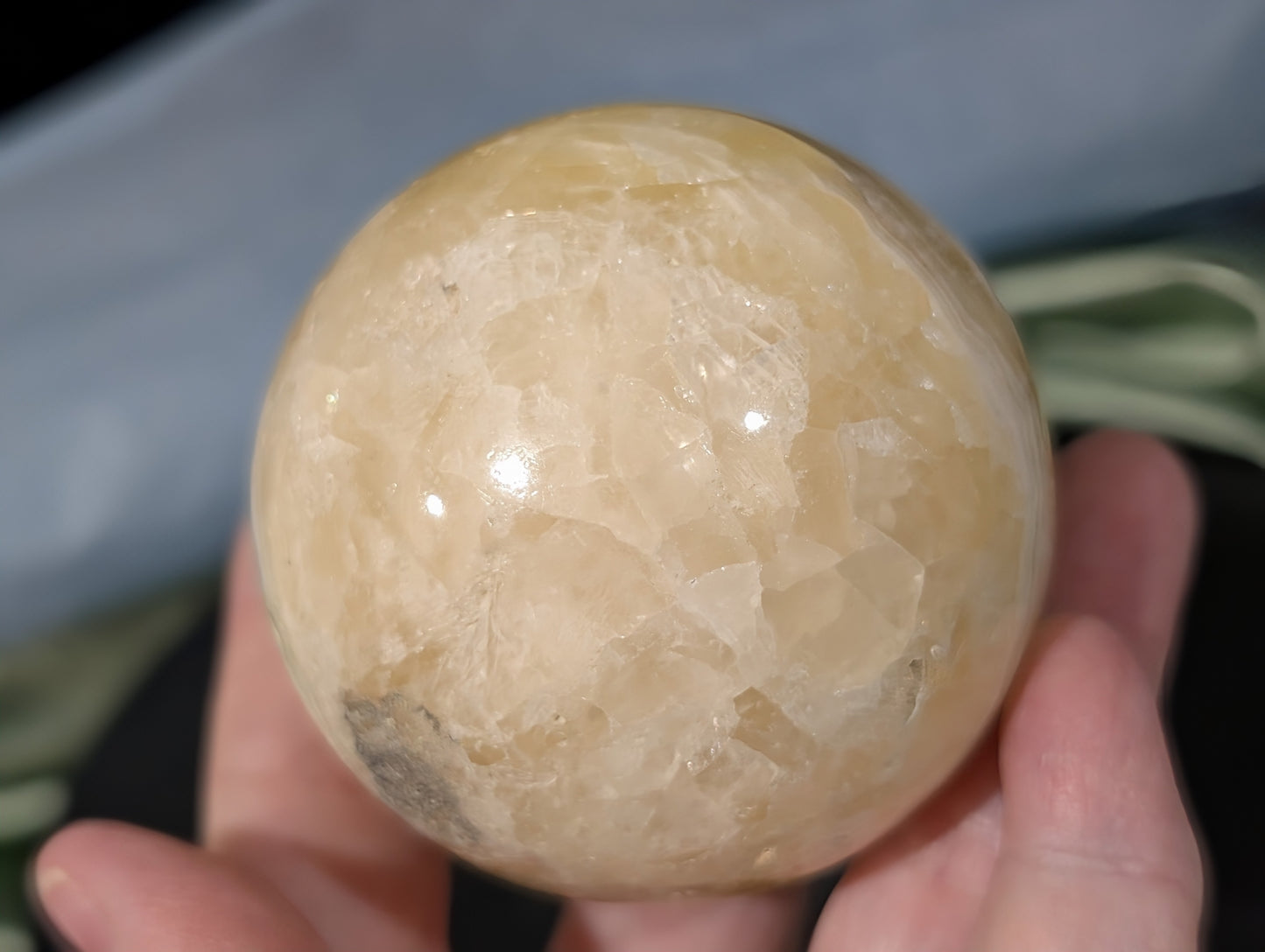 Rare Hand Carved Yellow Brucite Sphere