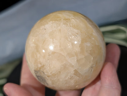 Rare Hand Carved Yellow Brucite Sphere