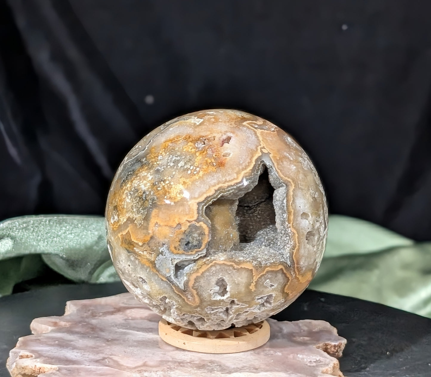 Super Druzy Yellow Crazy Lace Agate Sphere from Indonesia