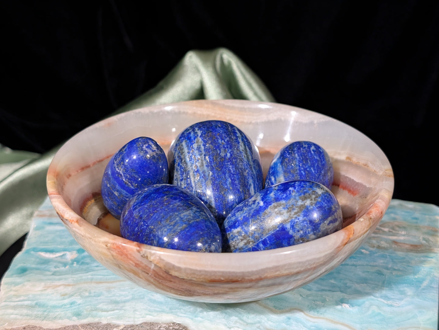 5" Carved Natural Peach Banded Calcite Bowl