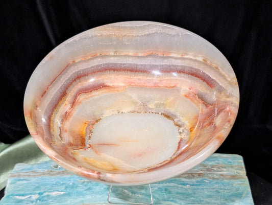 5" Carved Natural Peach Banded Calcite Bowl