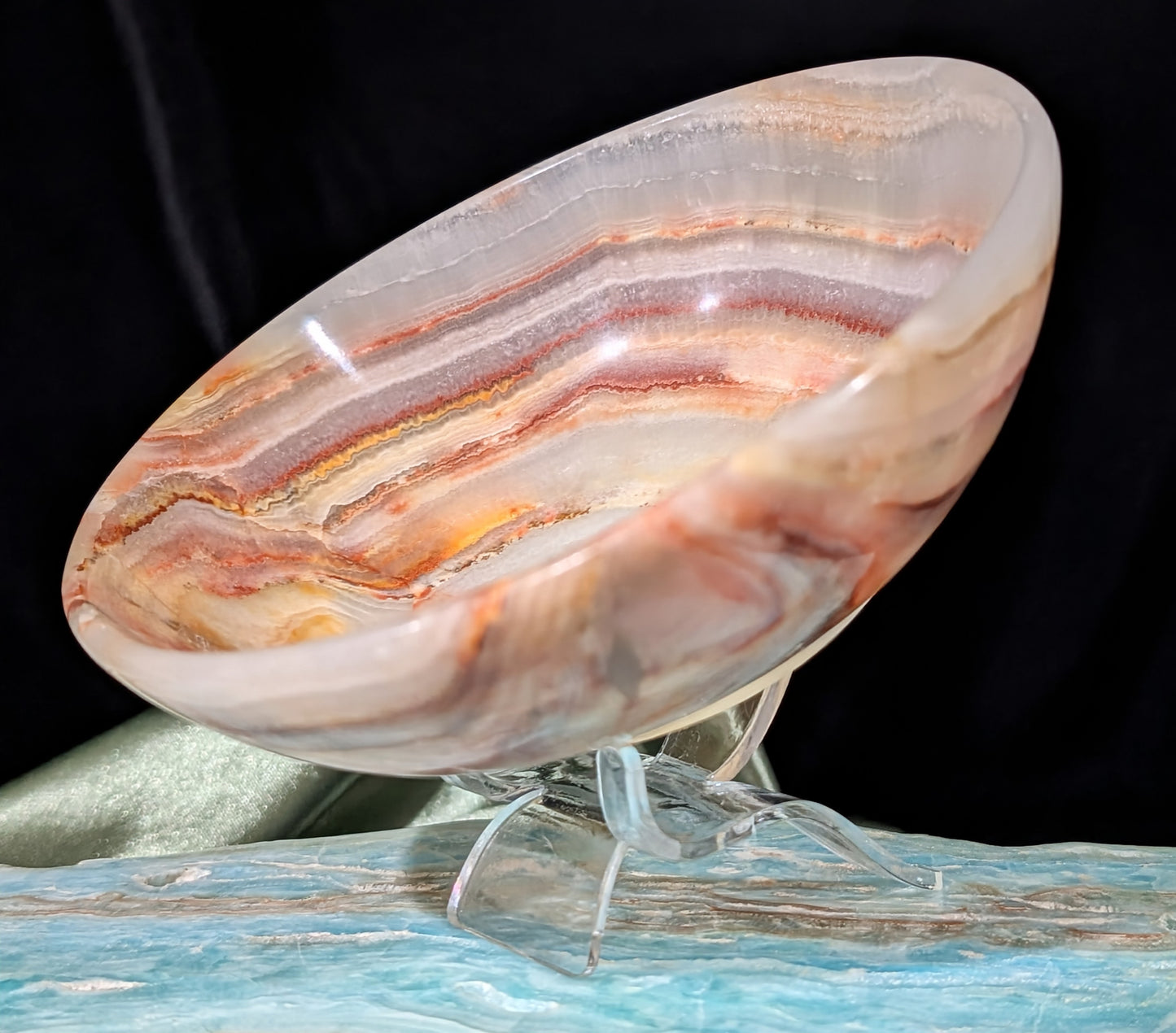 5" Carved Natural Peach Banded Calcite Bowl