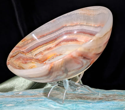 5" Carved Natural Peach Banded Calcite Bowl