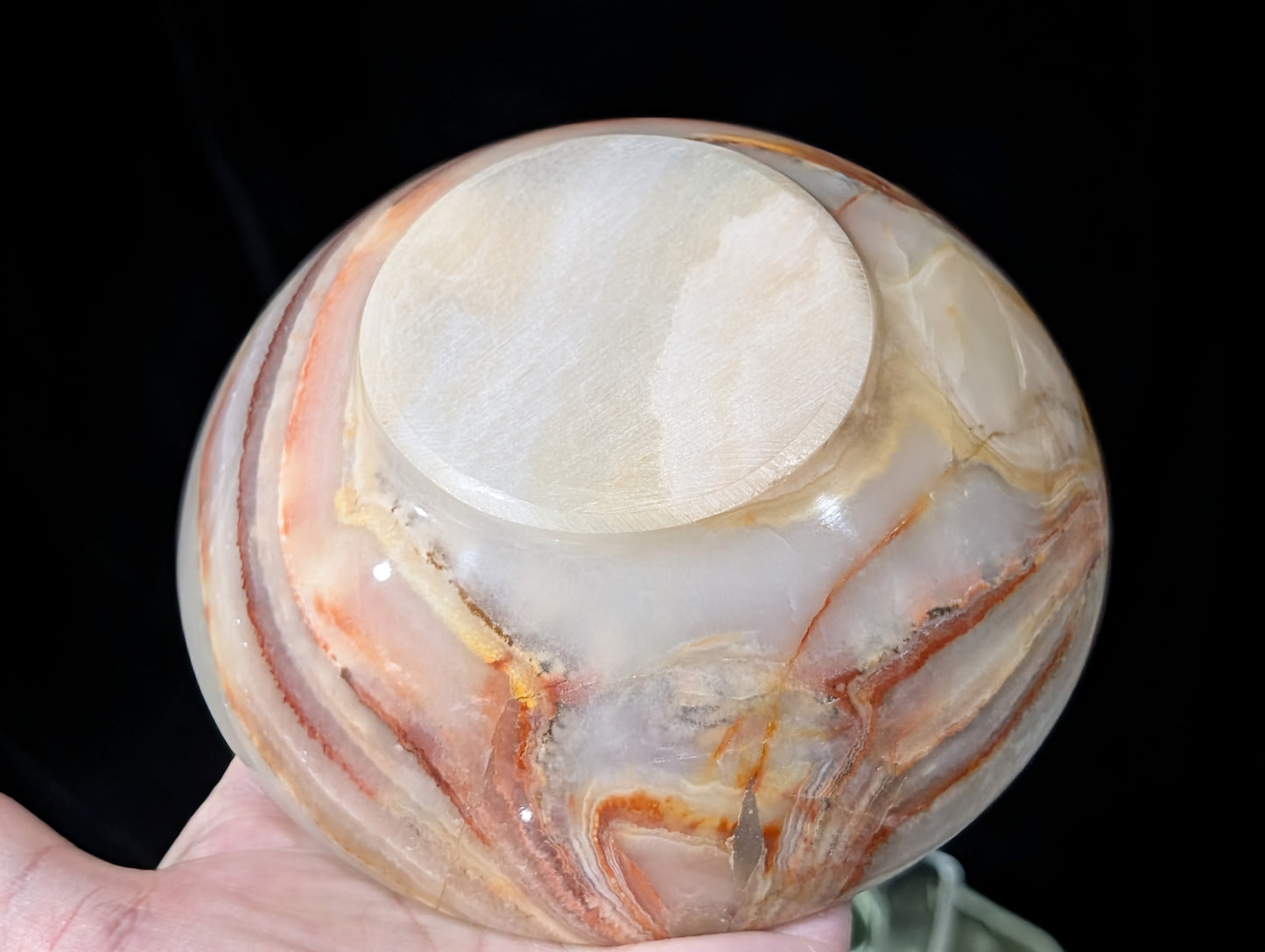 5" Carved Natural Peach Banded Calcite Bowl