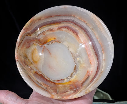 5" Carved Natural Peach Banded Calcite Bowl