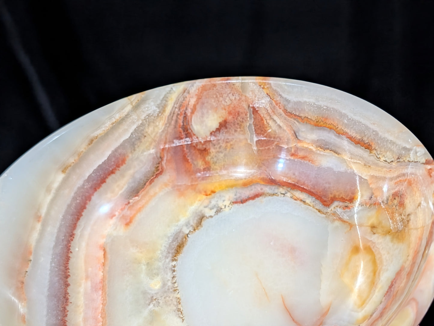 5" Carved Natural Peach Banded Calcite Bowl