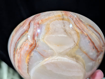 5" Carved Natural Peach Banded Calcite Bowl