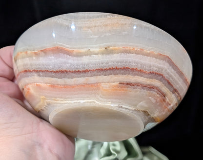 5" Carved Natural Peach Banded Calcite Bowl